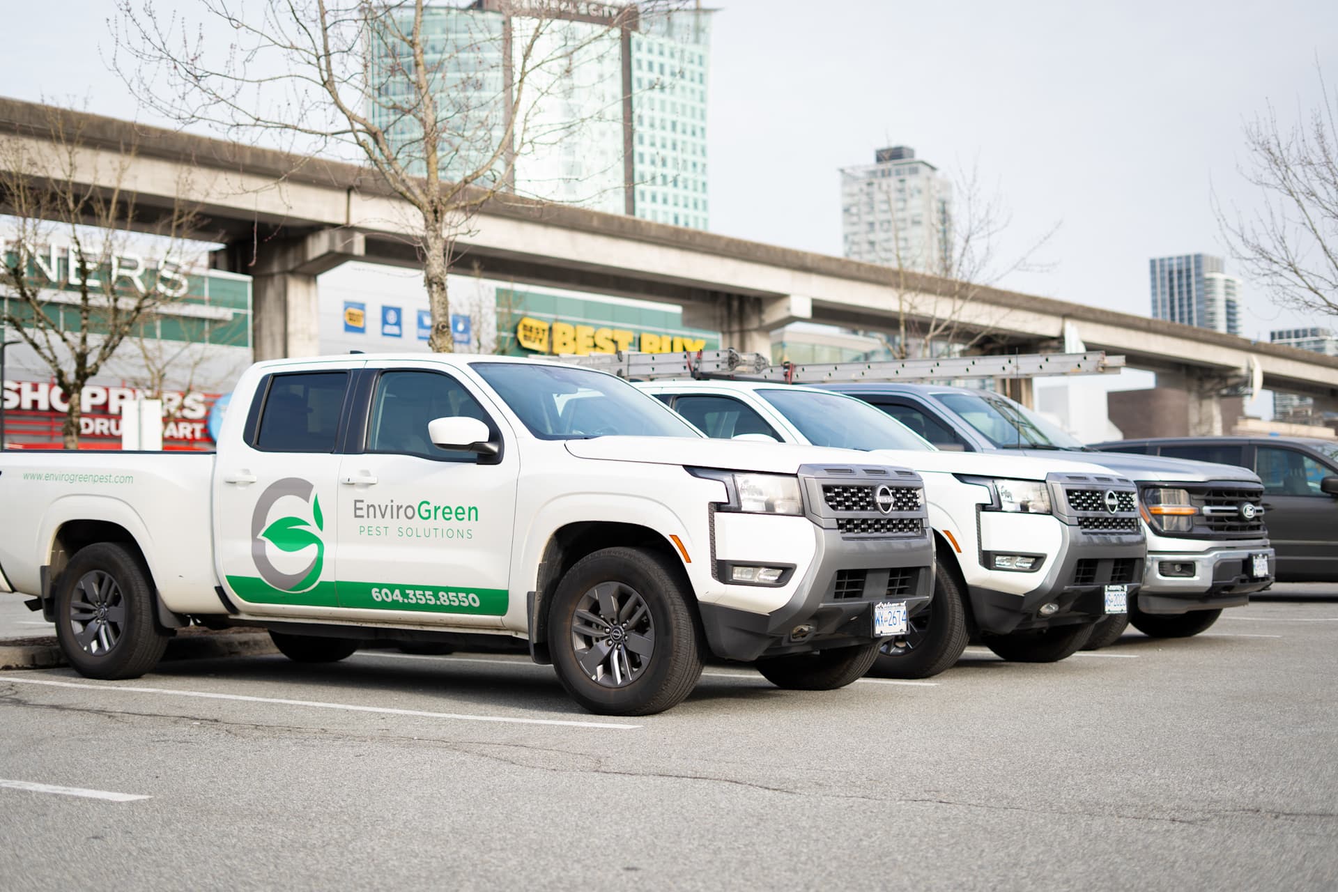 EnviroGreen pest-control service vehicles available for Langley properties